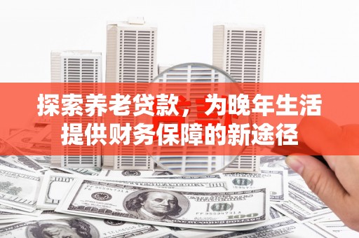 新店探索养老贷款，为晚年生活提供财务保障的新途径