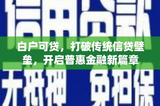 新店白户可贷，打破传统信贷壁垒，开启普惠金融新篇章
